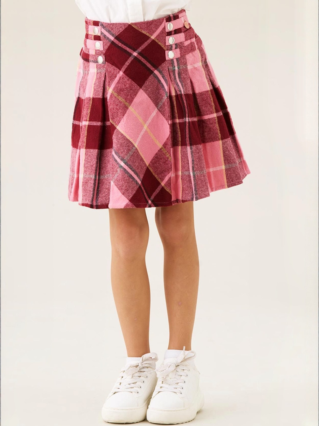 Angel & Rocket Girls Checked Printed Cotton Flared Skirts