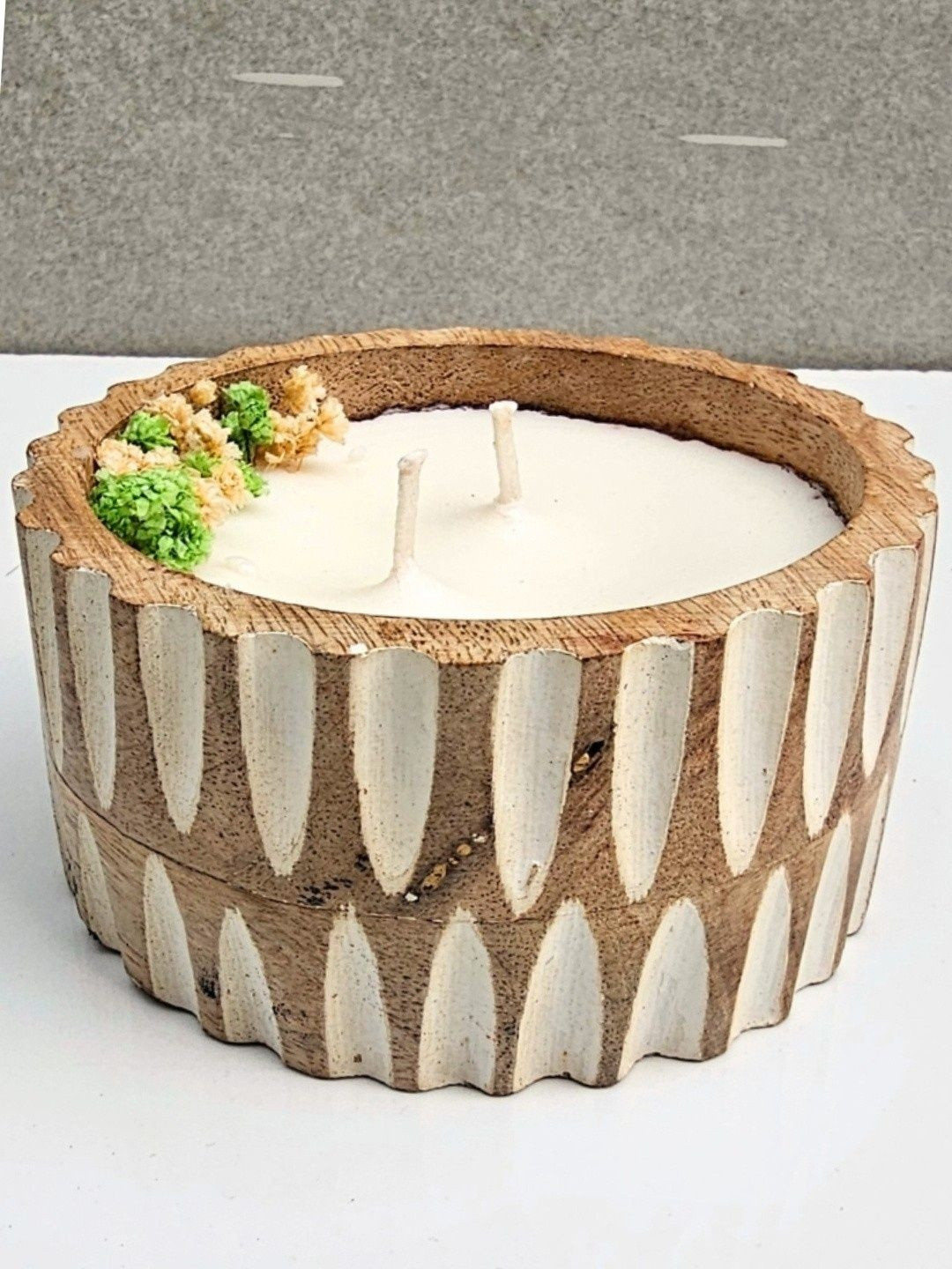 Akira Furnishings Soy Wax Candle in Whitewash Wooden Bowl