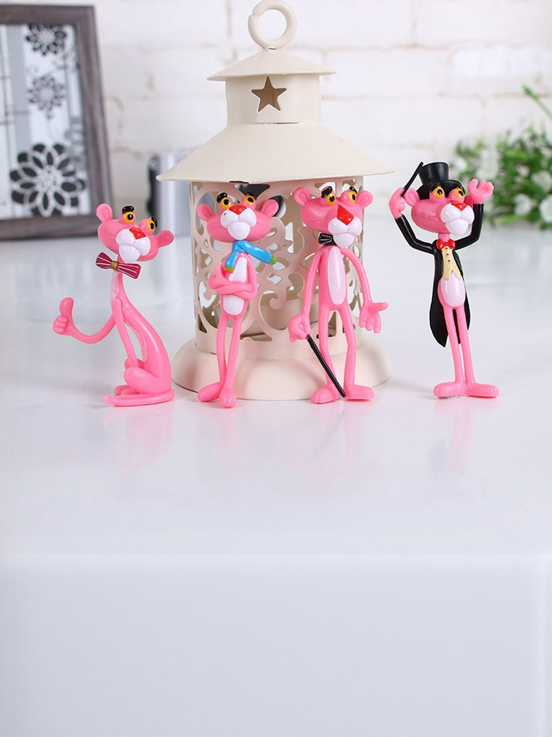 DEALSEVEN FASHION Pack Of 4 Charming Mini Pink Panther Figurine Showpiece