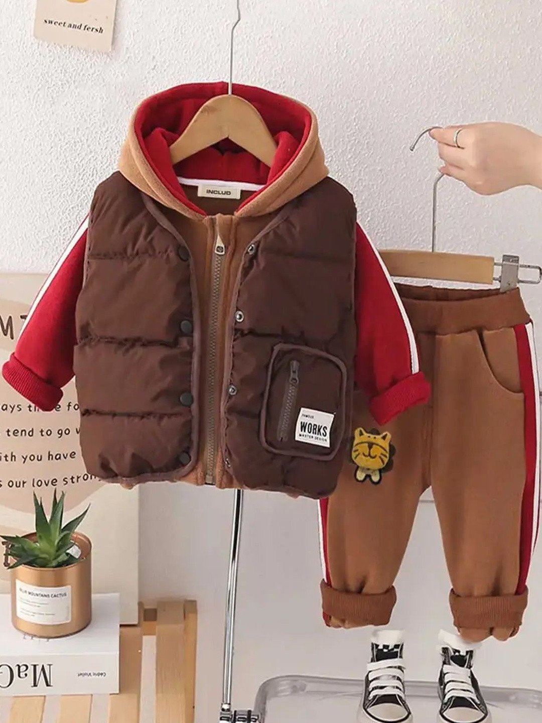 INCLUD Boys Hooded Zipper Jacket With Puffer Vest & Jogger