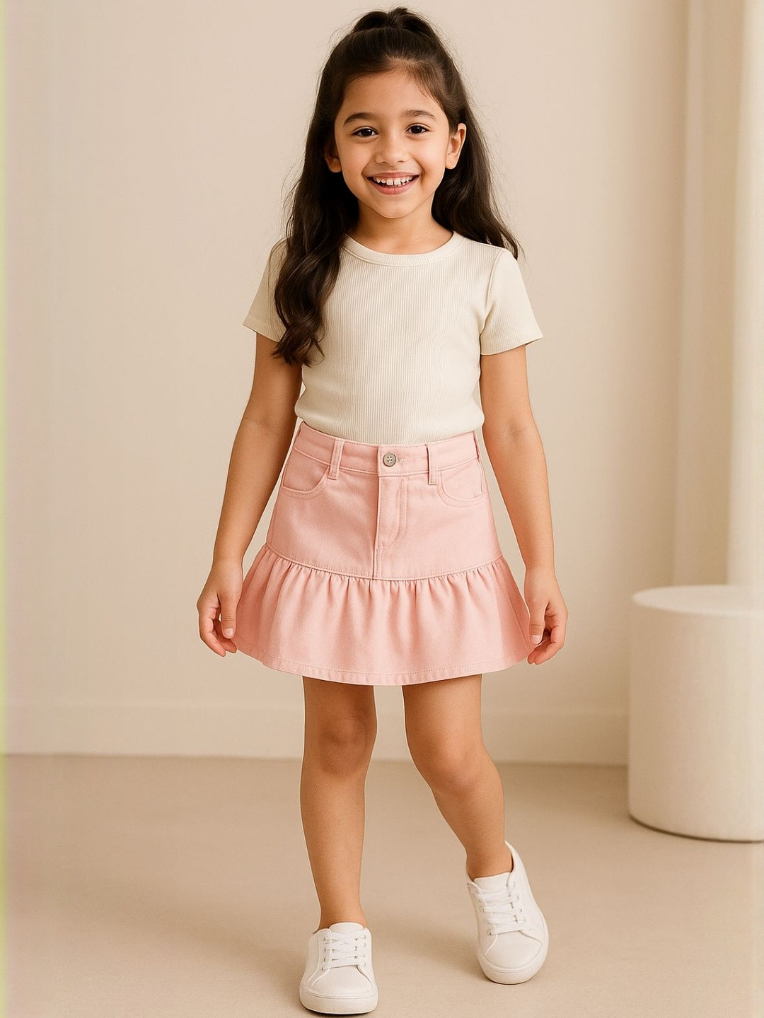 TALES & STORIES Girls Pure Cotton A-line Flared Hem Above Knee Skirts