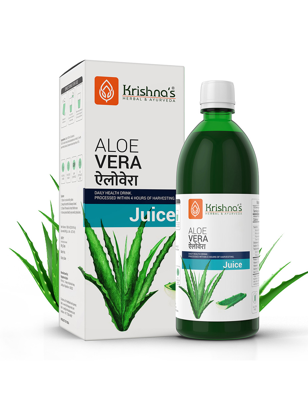 Krishna's Herbal & Ayurveda Aloe Vera Powerful Herbs Juice To Improve Digestion - 1L