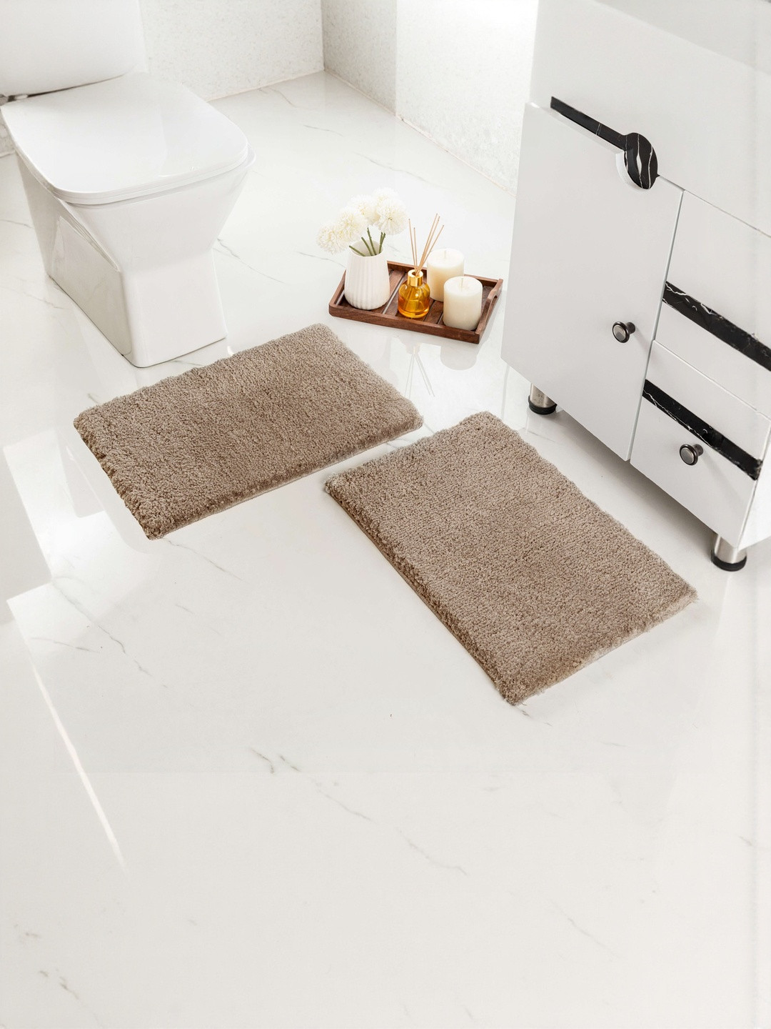 Saral Home Gia 2 Pieces Brown Non Slip Thick Fluffy Soft Microfiber 2050-GSM Bath Rugs