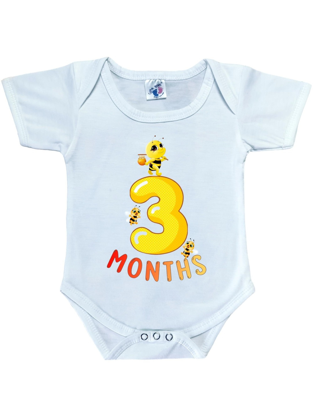 Cute Pals Infants Monthly Milestone Three Month Birthday Printed Cotton Bodysuit