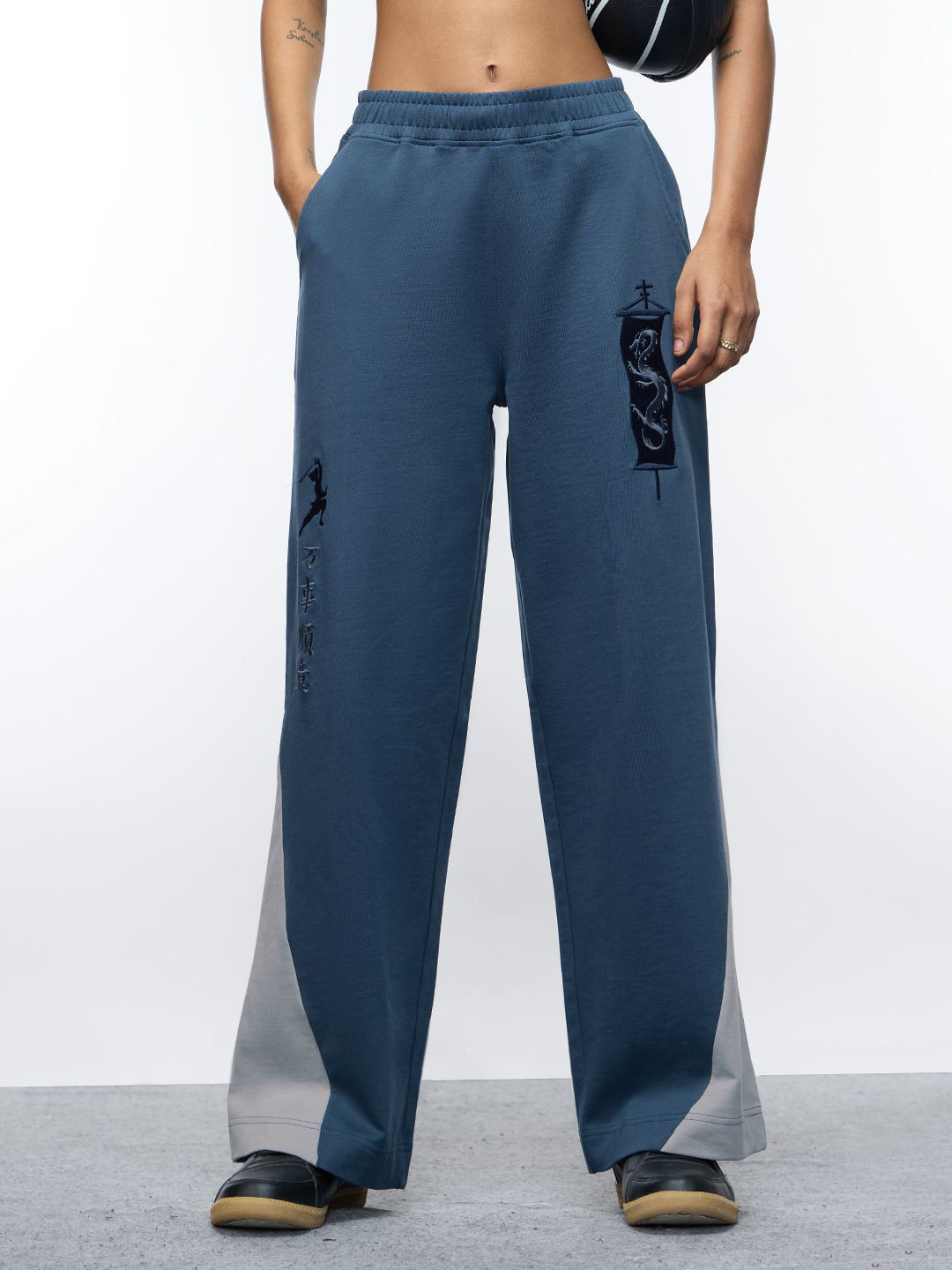 The Souled Store Women Disney Mulan Mushu Colourblocked Pure Cotton Flared Track Pants