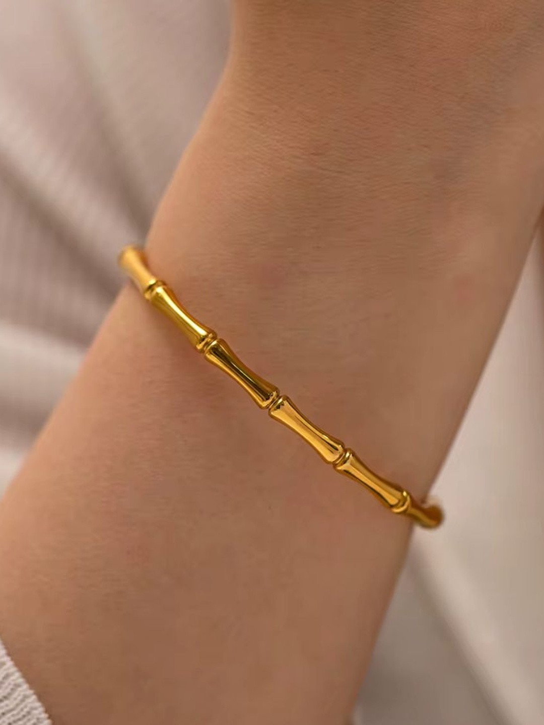 Nitant Women Golden Anti Tarnish Minimal Design Sleek Hand Bracelet