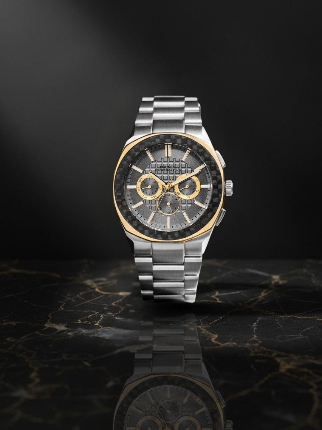 French Connection Men Textured Round Dial Multifunction Analogue Watch FCH27TM
