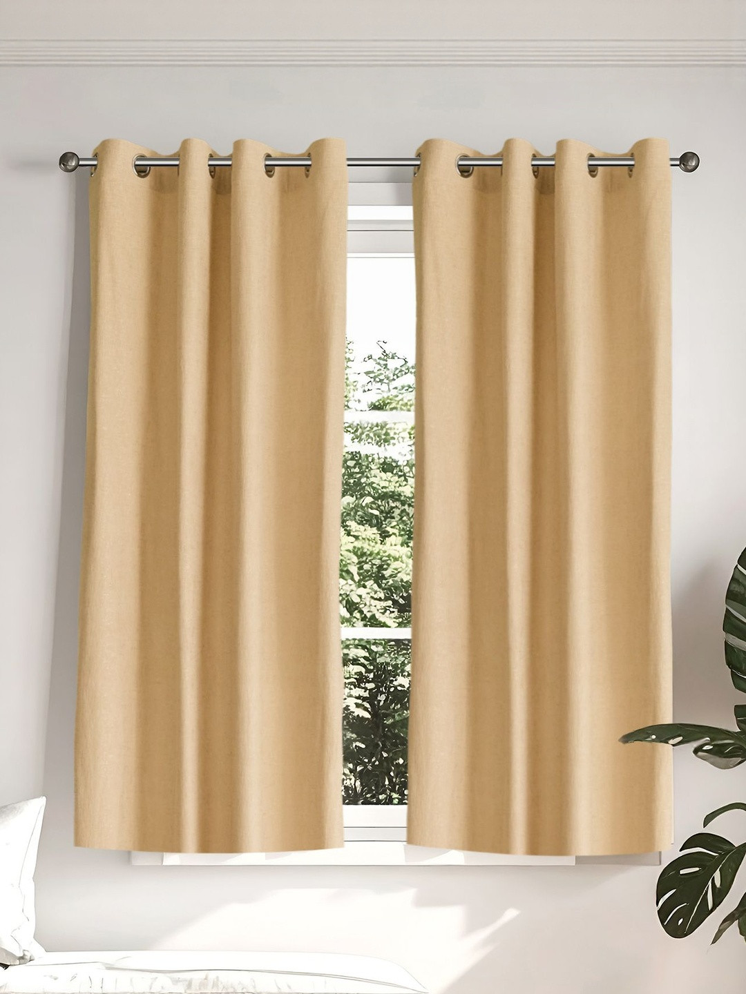Home Centre Glimmer Marison Beige 2 Pieces Foil Printed Window Curtains