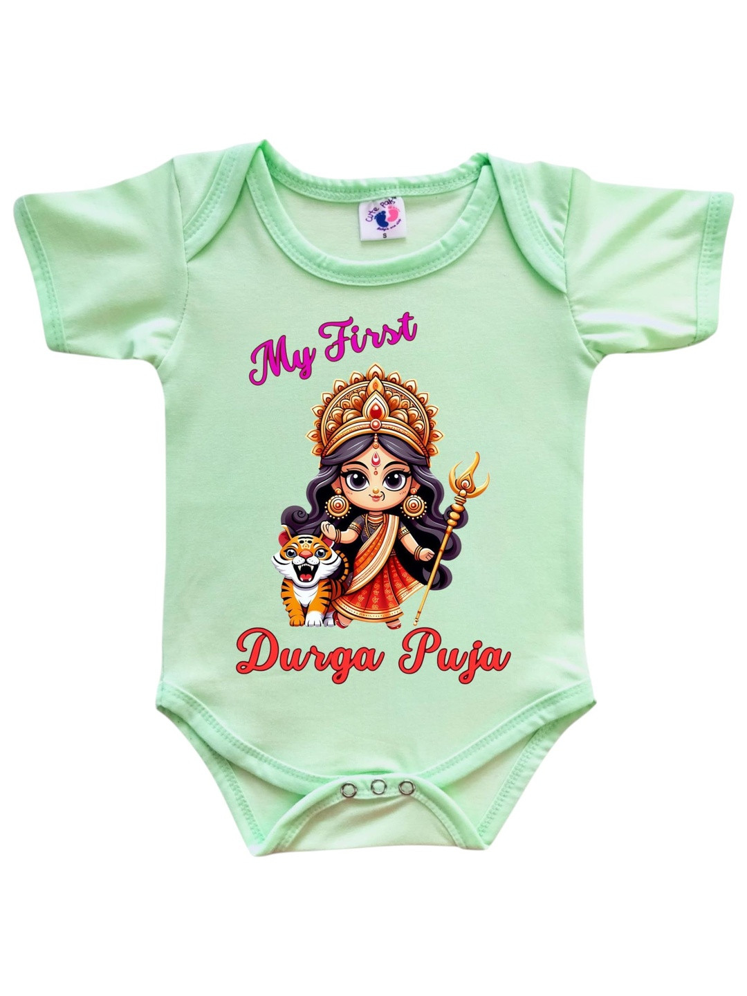 Cute Pals Infant Girls My First Durga Puja-Printed Cotton Bodysuit