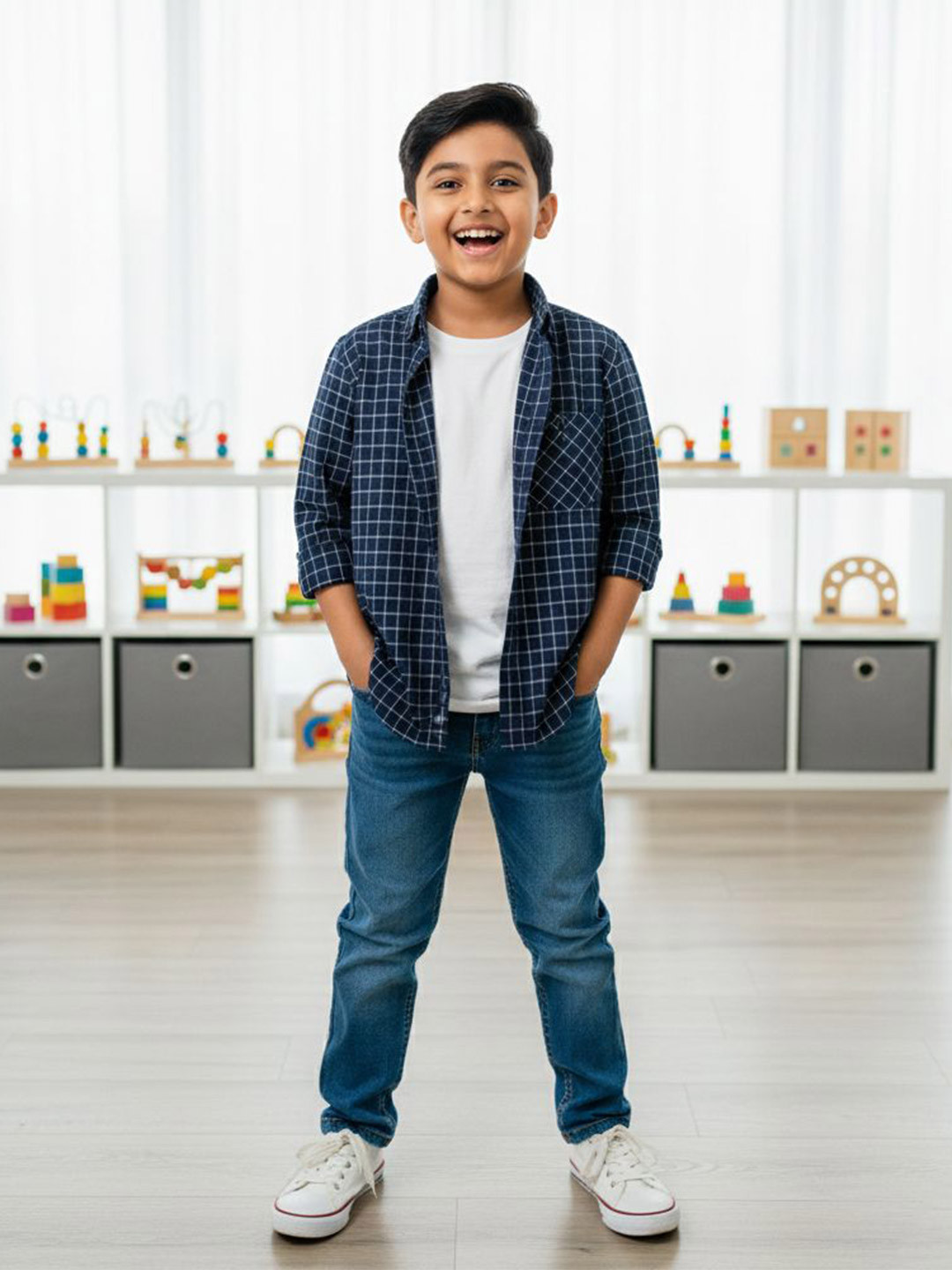 Tiny Toonzzz Boys Standard Windowpane Checks Checked Casual Shirt