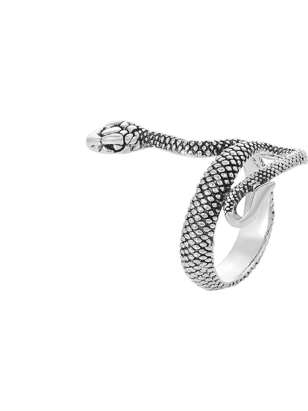 J.S ENTERPRISES Unisex Stainless Steel Oxidised Snake Finger Ring