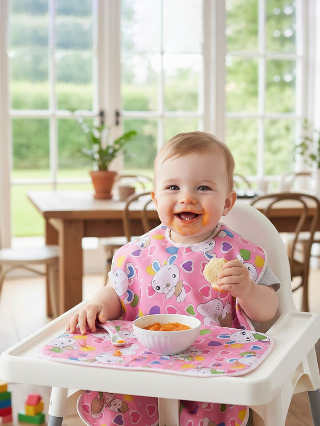 Kuber Industries Infants Kids Animal Printed Cotton Waterproof Bib With Food Mat