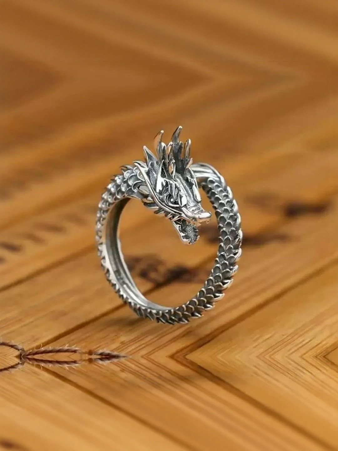 J.S ENTERPRISES Unisex Oxidised Stainless Steel Dragon Finger Ring