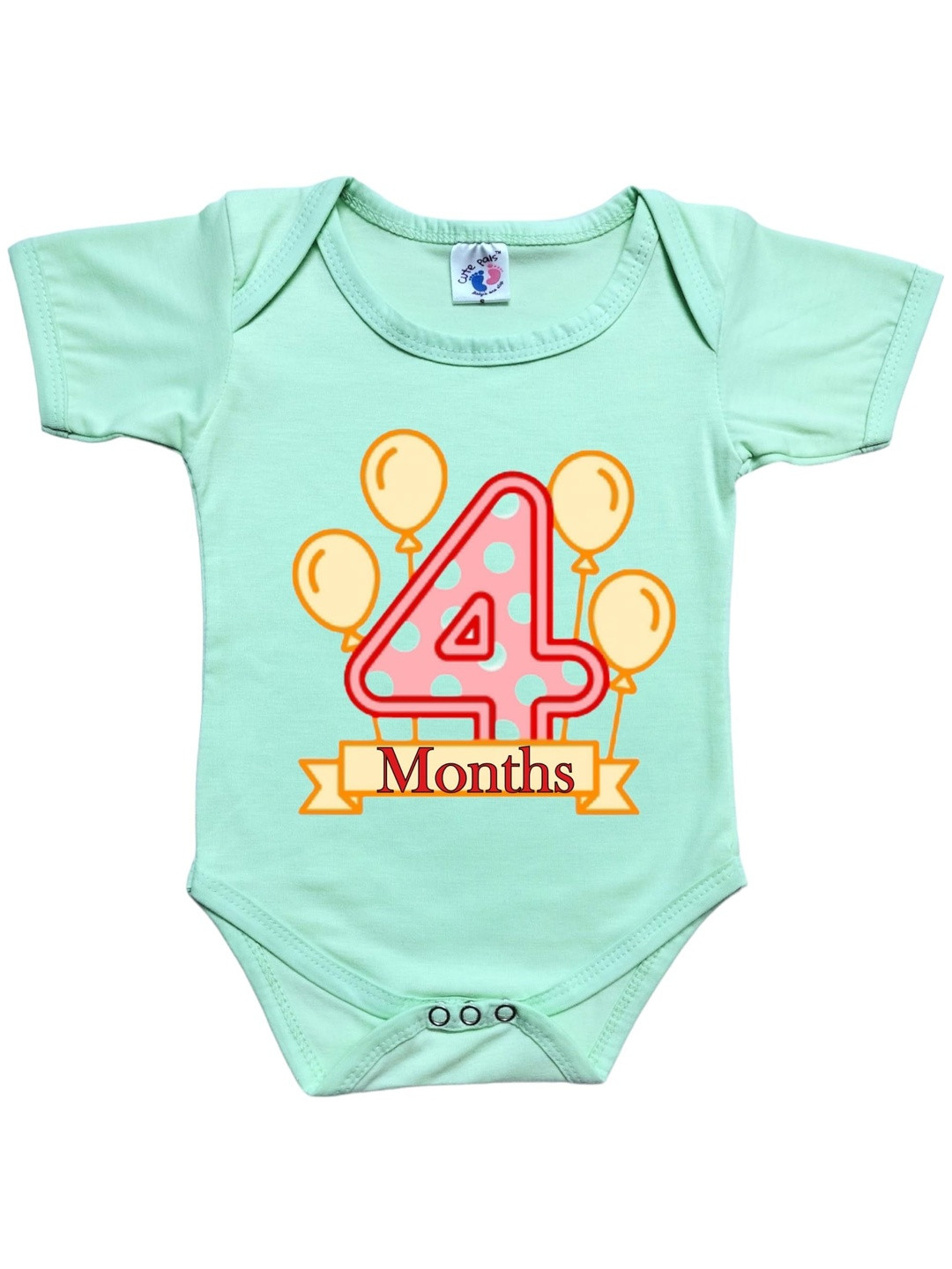 Cute Pals Infant Kids  Monthly Milestone Four Month Birthday Printed Cotton Bodysuit