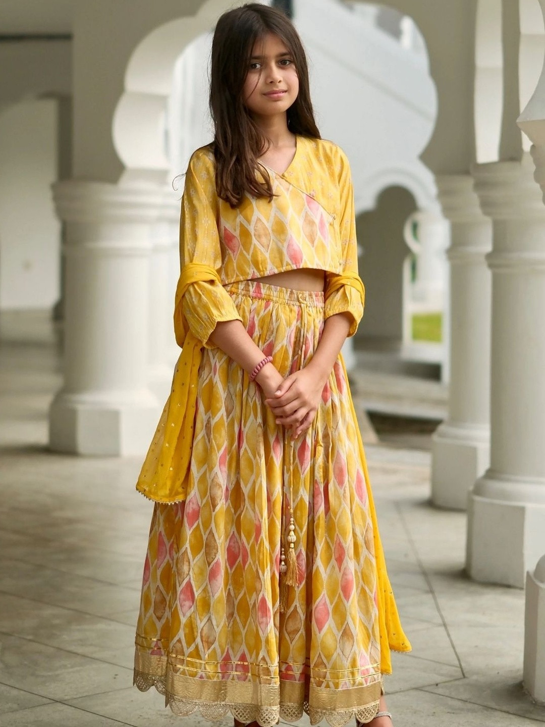 NIMBU Girls Printed Ready to Wear Lehenga & Blouse With Dupatta