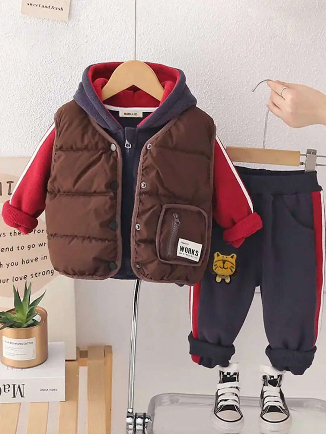 INCLUD Boys Hooded Zipper Jacket With Puffer Vest & Jogger