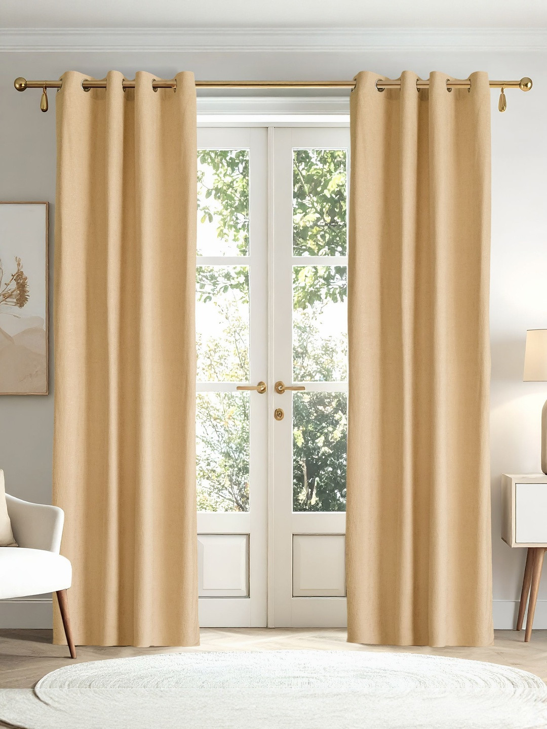 Home Centre Glimmer Marison Beige 2 Pieces Foil Printed Door Curtains