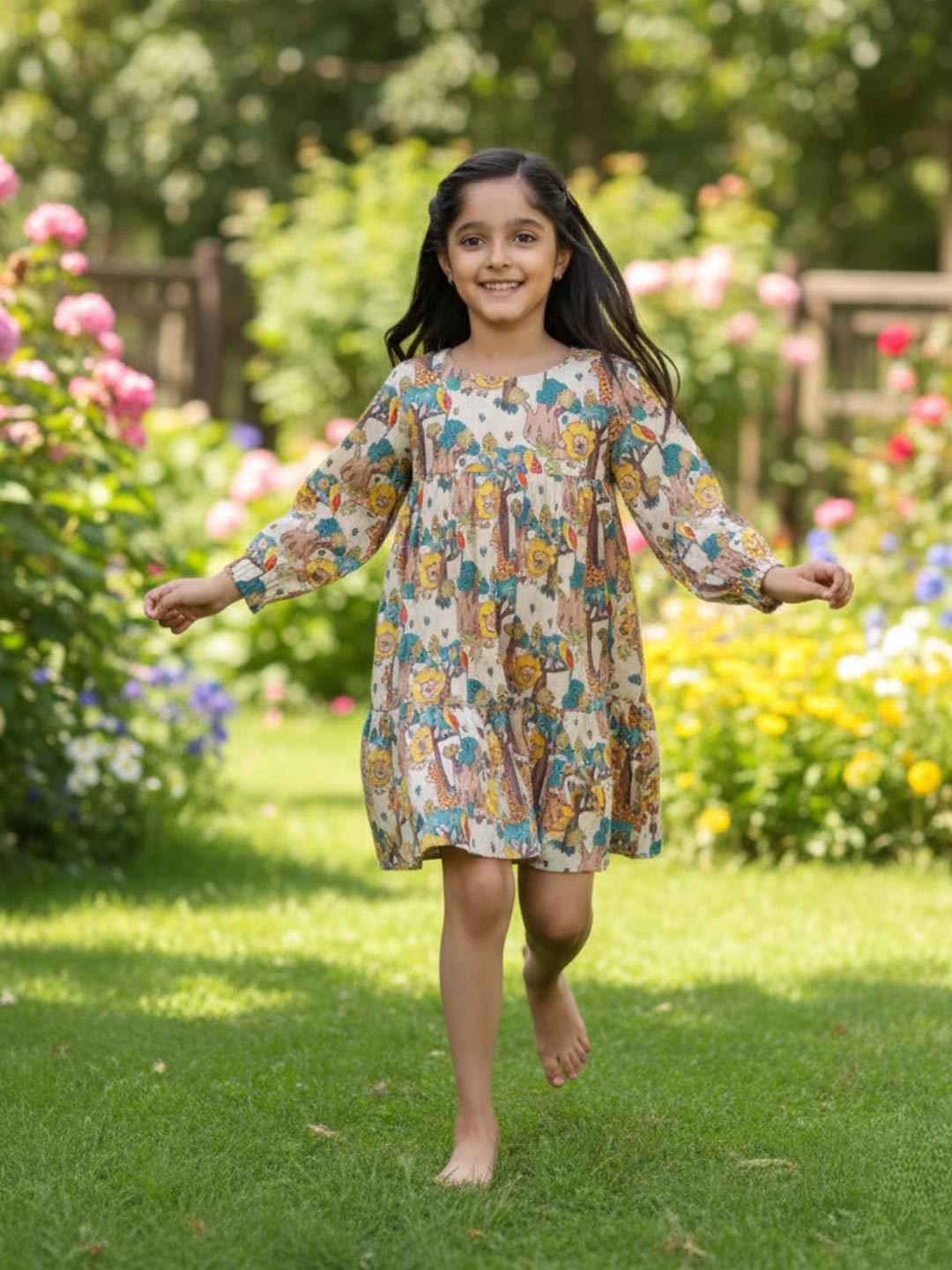 Maaesa Girls Jungle Print Cotton Dress