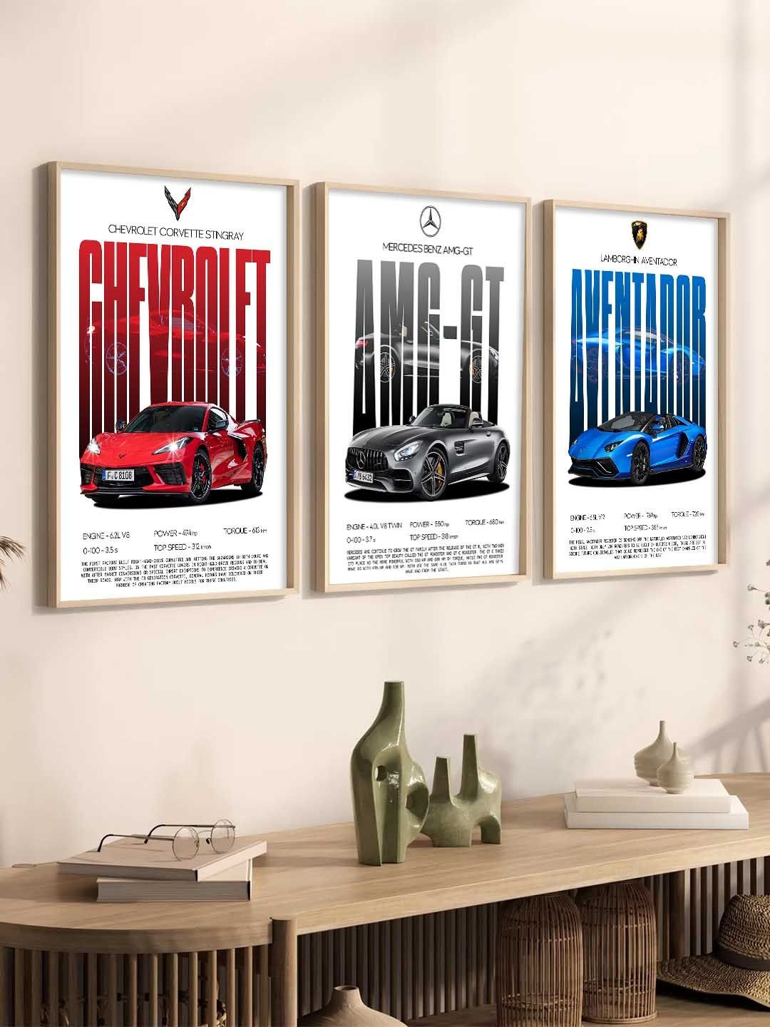 Kotart Brown & White  3 Pieces Wooden Abstract Wall Posters