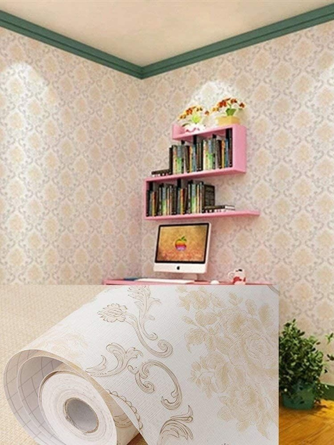 HUDA ENTERPRISE White & Pink Printed Waterproof Self-Adhesive Wallpaper