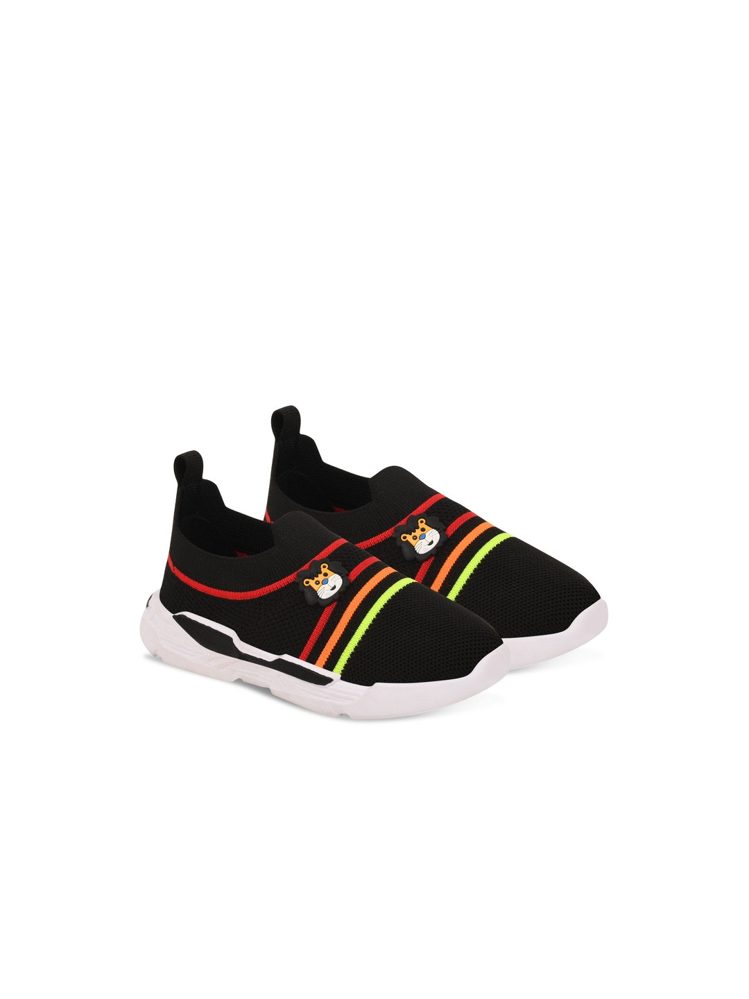 Trump Kids Striped Contrast Sole Round Toe Slip-On Sneakers