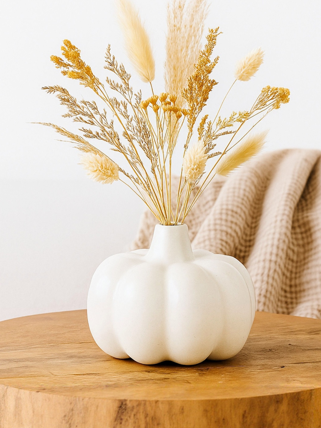 GLOBALLY INDIAN Off-White Matte Finished Ceramic Tall Decorative Flower Vase