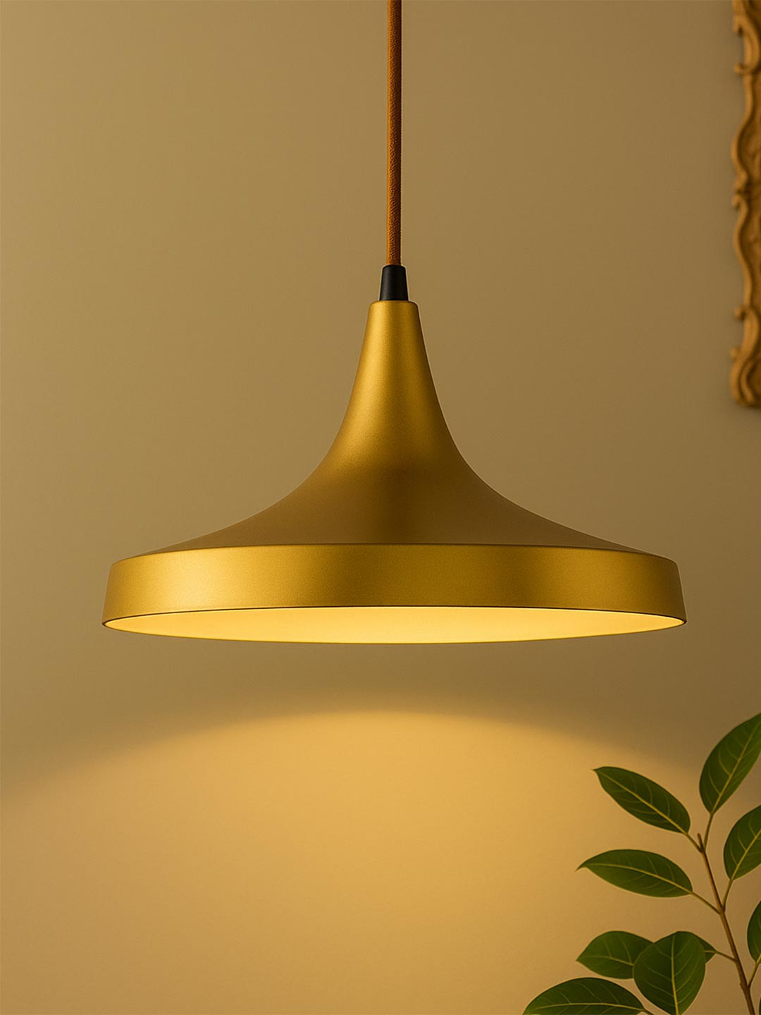 Homesake Gold Toned Danish Shaped Metal Modern Hanging Pendant Lamp