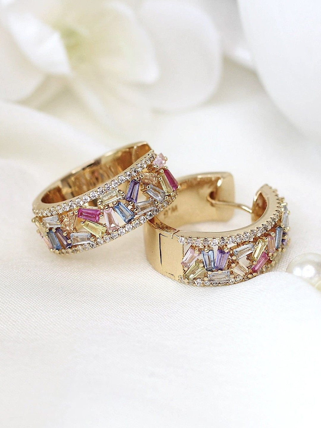 TAURIAN Lucee Gold-Plated Cubic Zirconia Geometric Hoop Earrings