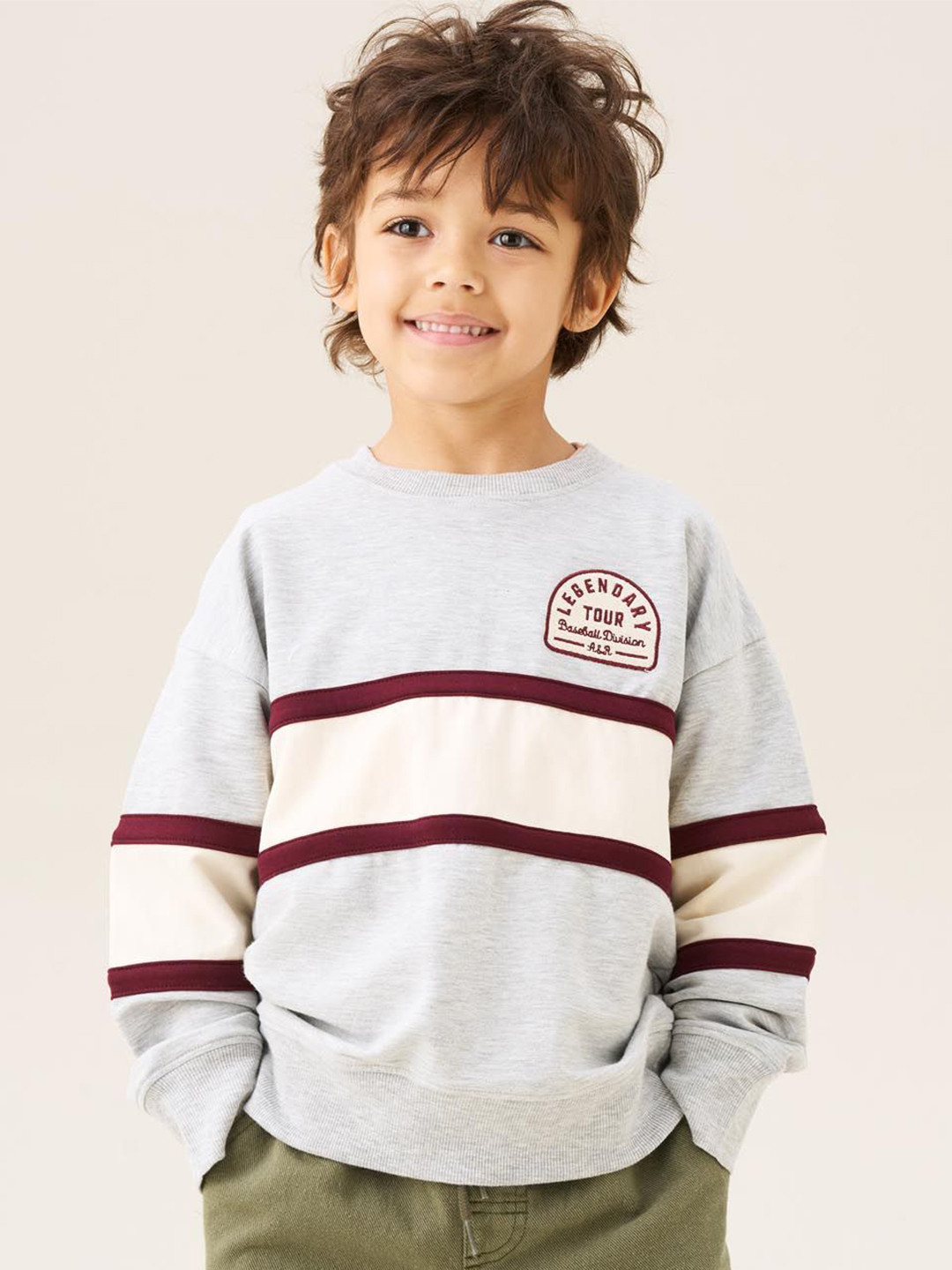 Angel & Rocket Jordan Boys Colourblocked Round Neck Full Sleeves Pullover Sweatshirt