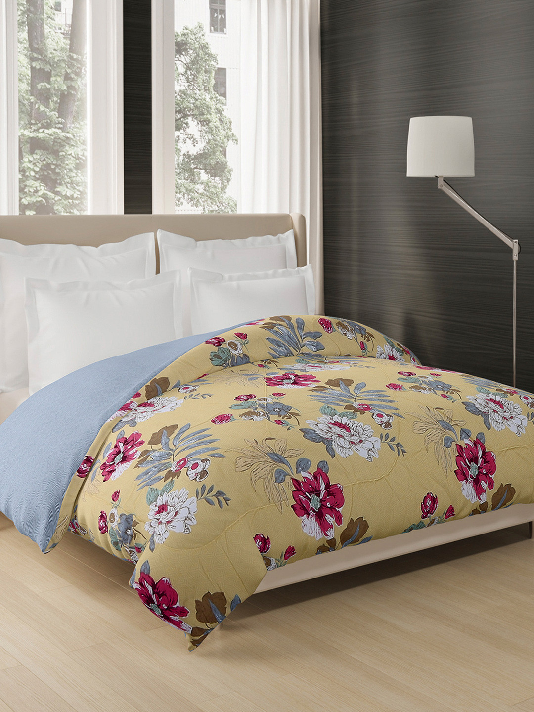 Status Yellow & Grey All Season Reversible Printed 210 GSM Double Bed Comforter