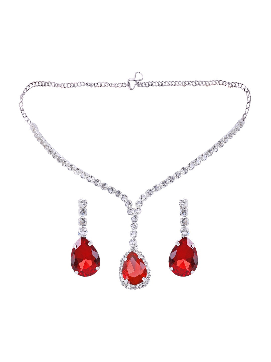 Dipme Rhodium-Plated American Diamond Studded Jewellery Set