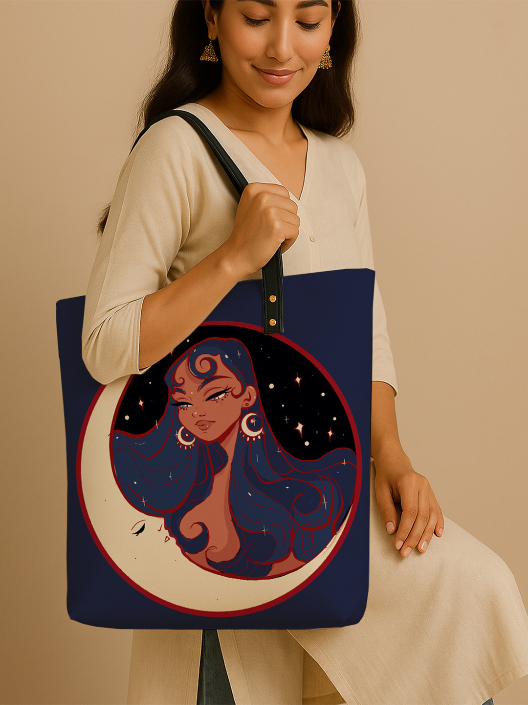 Kalankit Graphic Printed Pure Vegan Leather Oversized Shopper Tote Bag