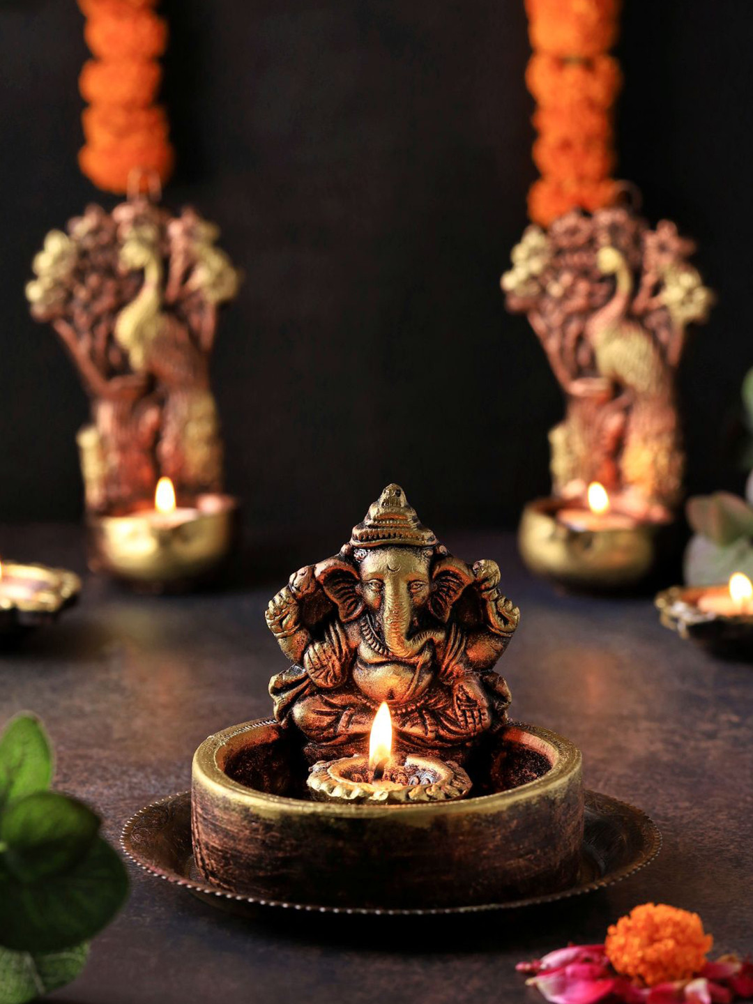 The handicraftian Bronze-Coloured Ganesh Bowl DesignedDiya