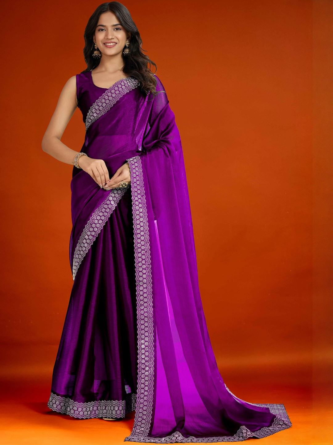 MEAVEN FEB Embellished Barbie Blush Jimmy Choo Stone Work Saree with Designer Border