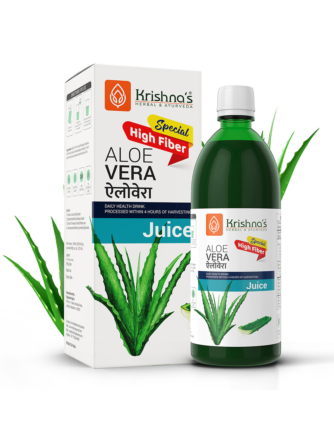 Krishna's Herbal & Ayurveda Aloe Vera High Fiber Juice To Improve Digestion - 1L