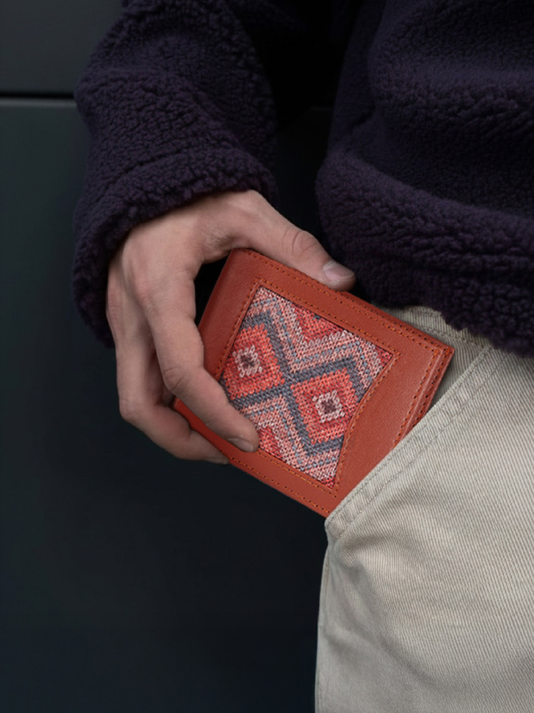 ZOUK Men Geometric Textured Leather Two Fold Wallet