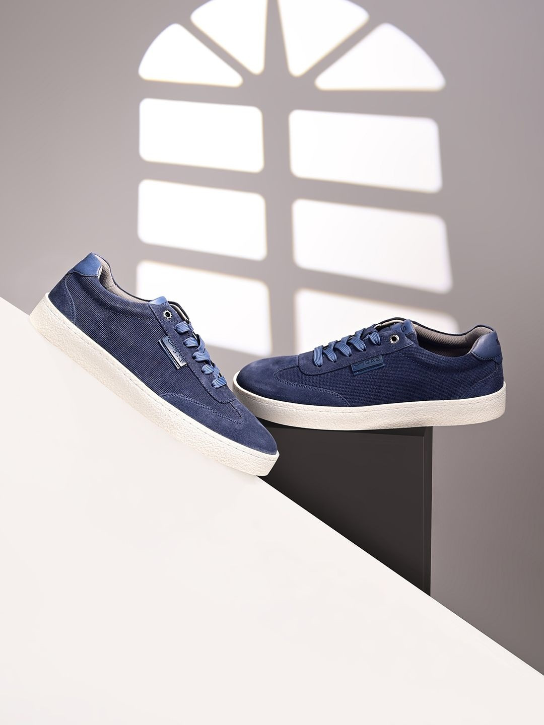 GAS Men Perforations Solid Leather Sneakers