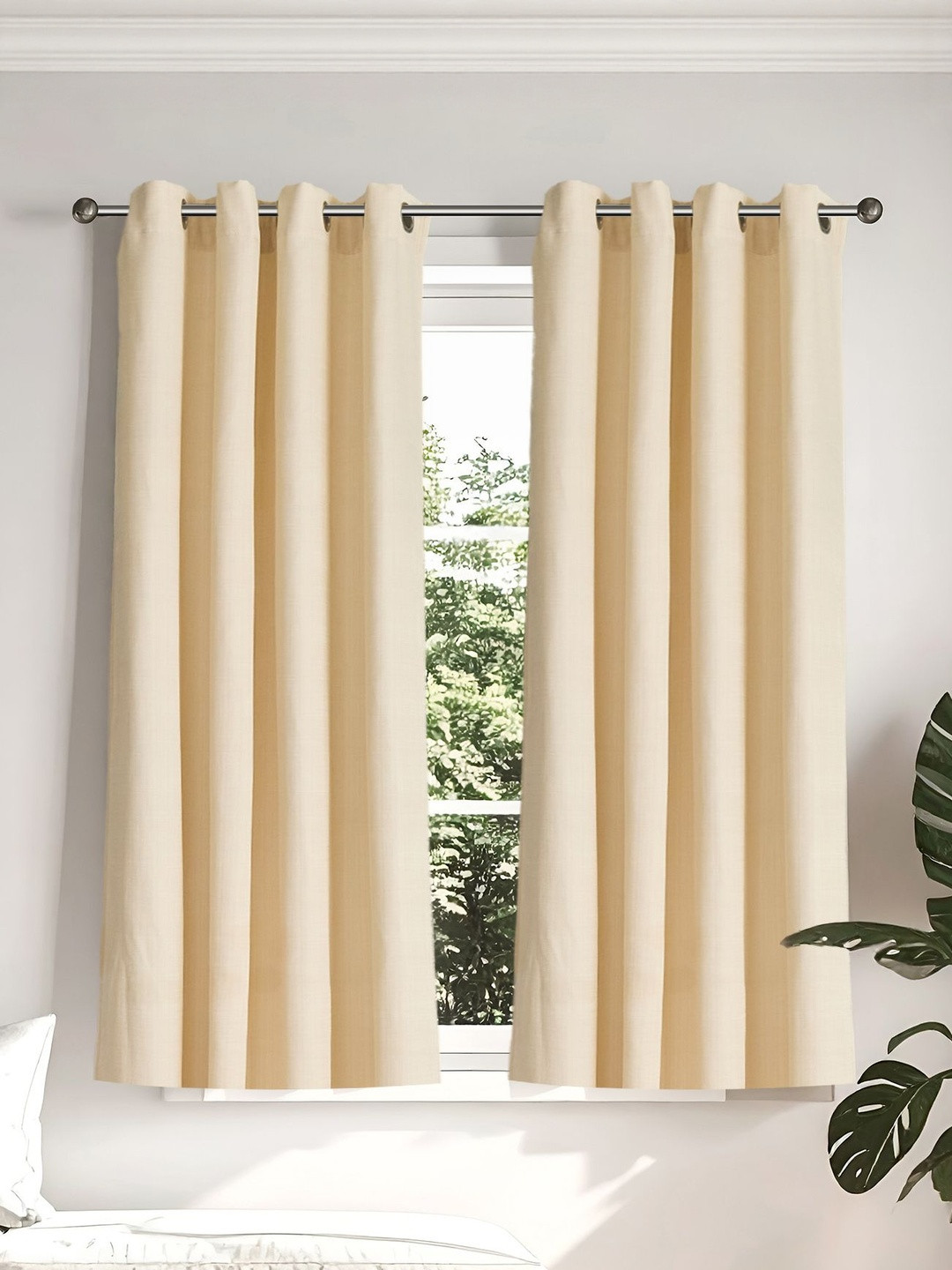 Home Centre Glimmer Luxe Adreine Off White 2 Pieces Woven Light Filtering Window Curtains