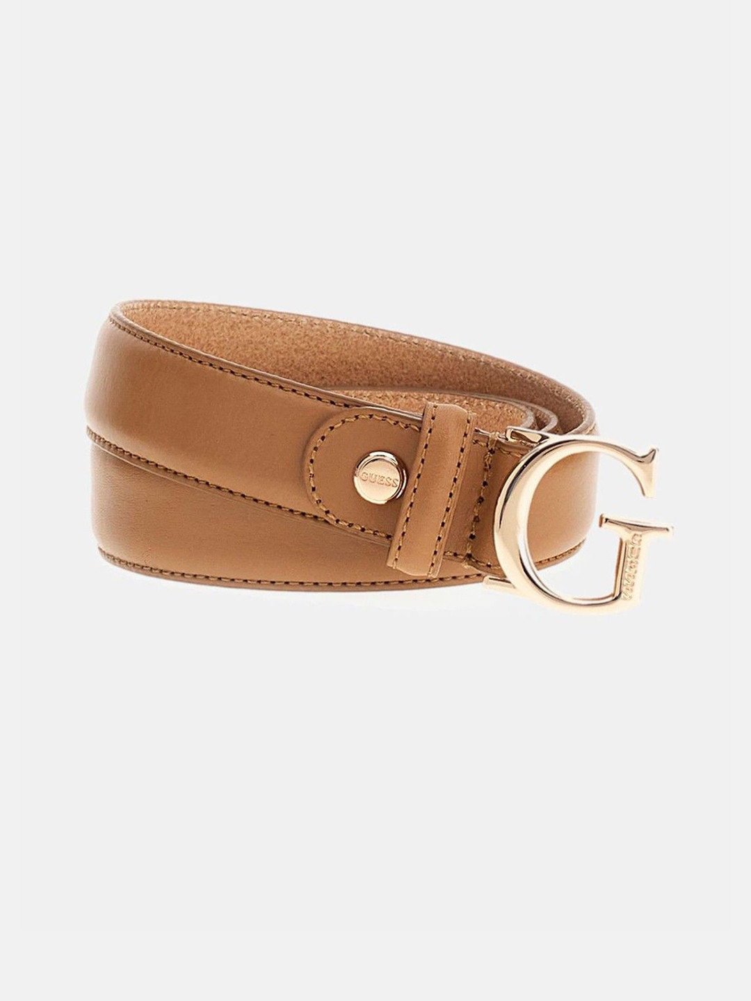 GUESS Women Adjustable Leather Belt With Push Pin Closure