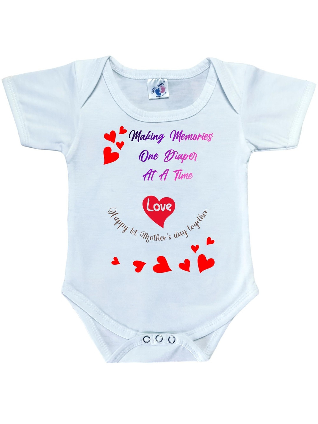 Cute Pals Unisex Mothers Day Printed Envelope Neck Cotton Bodysuit