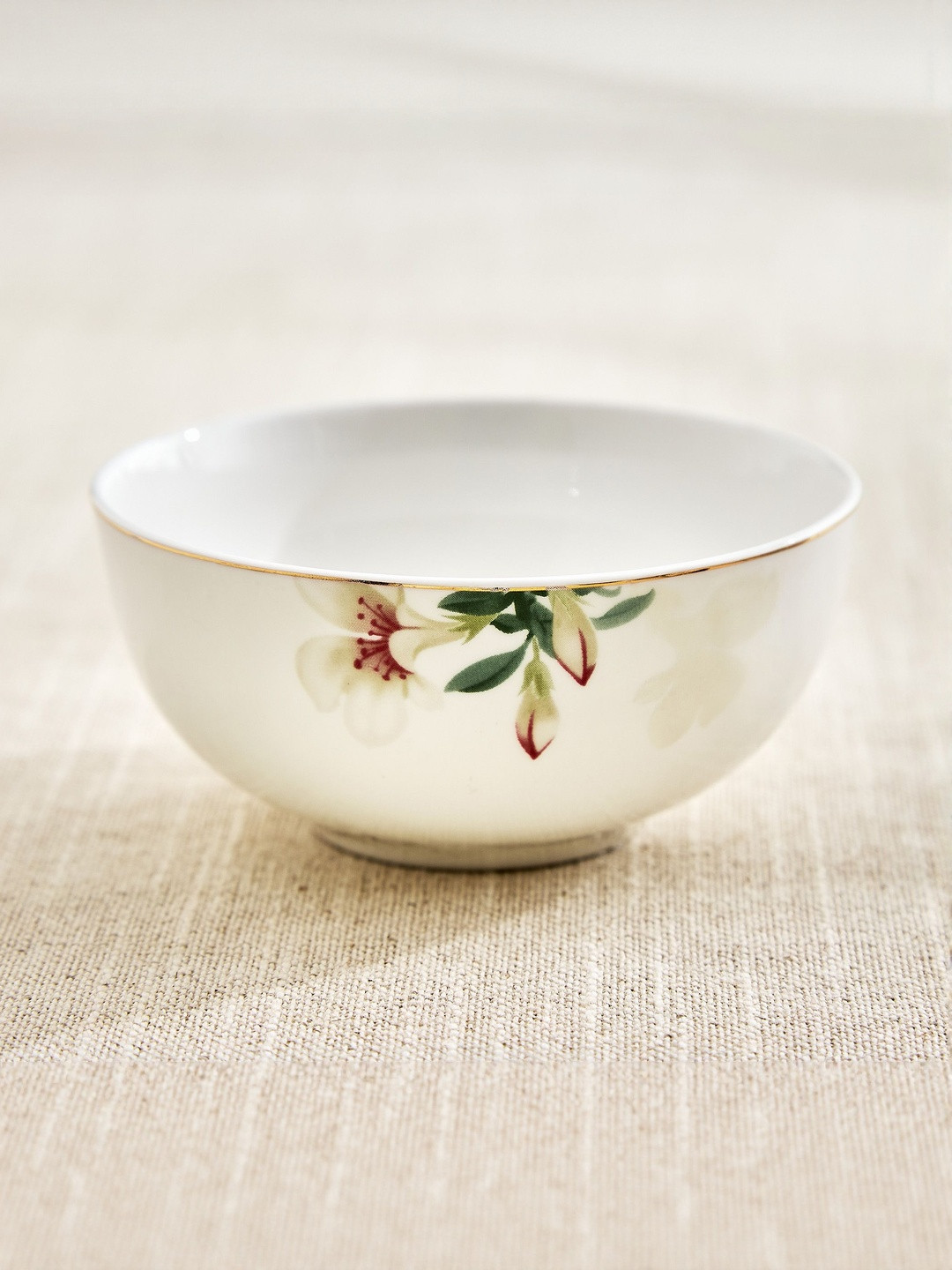 Home Centre White & Green Floral Printed Easy to Clean Bowl 240ml