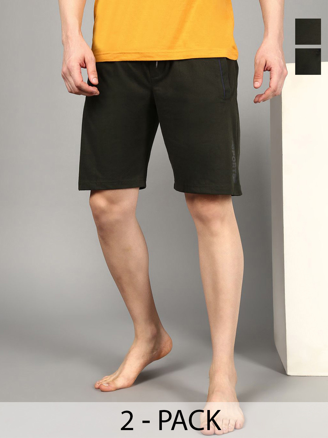 The Roadster Lifestyle Co. Men Pack Of 2 Cotton Sinker Mid-Rise Lounge Shorts