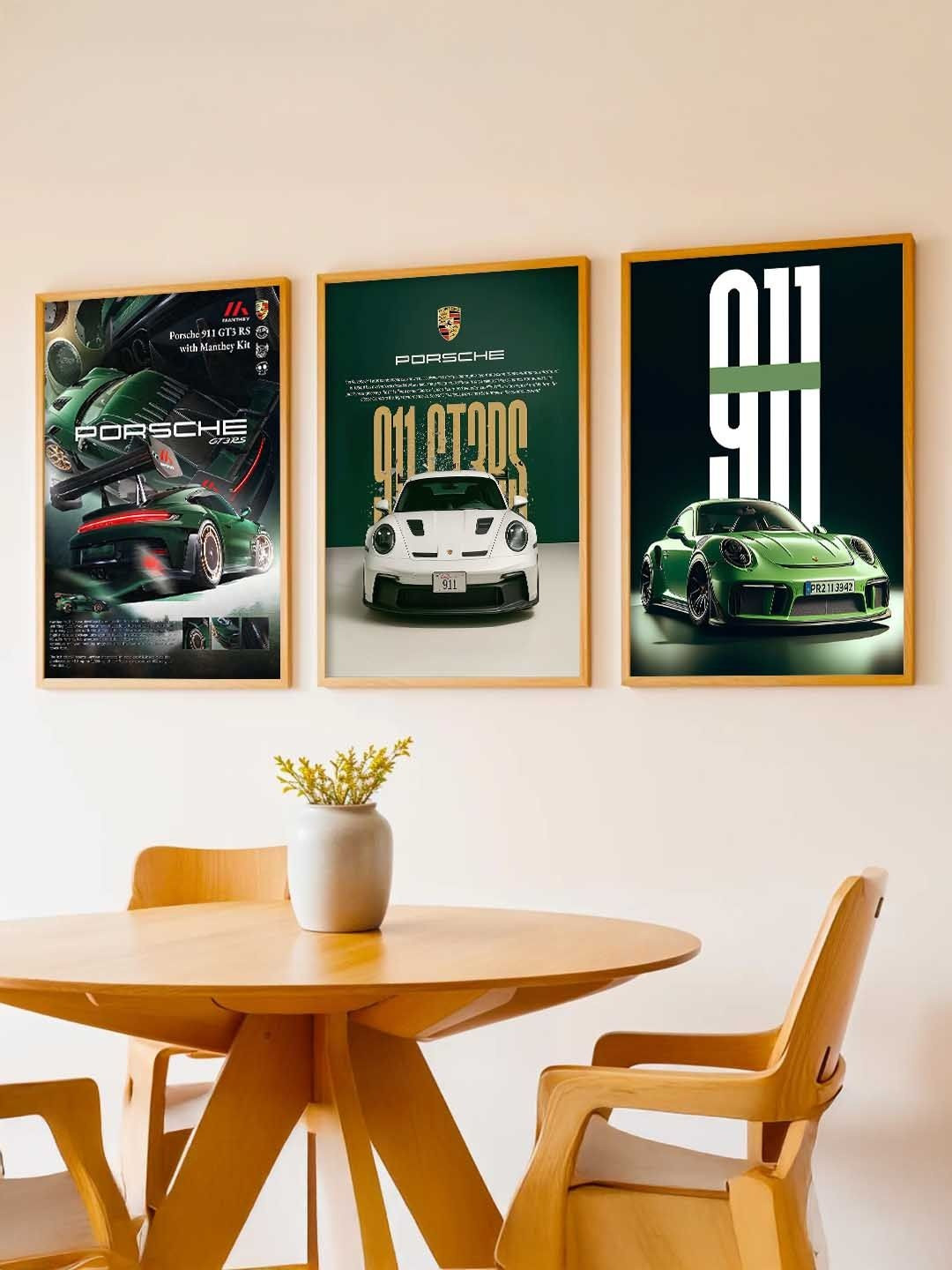 Kotart Brown & Green 3 Pieces Wooden Abstract Wall Posters