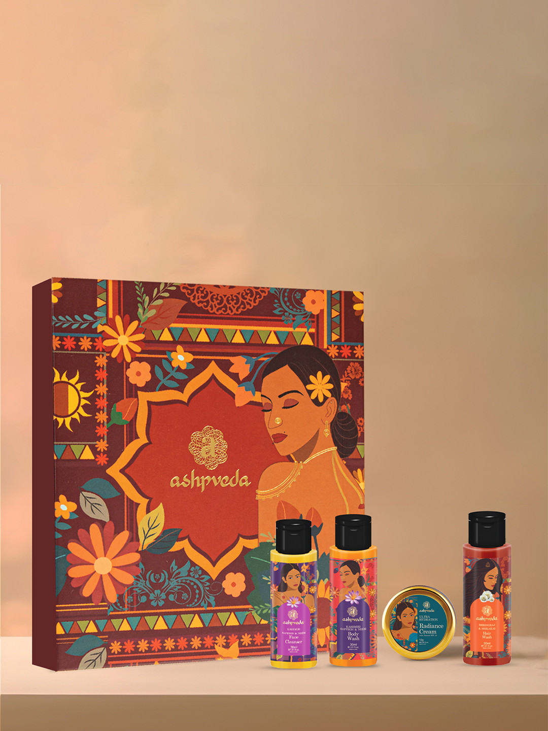 ASHPVEDA Set Of 4 Kashmiri Saffron & Neem Face Wash, Body Wash, Shampoo & Day Cream Kit