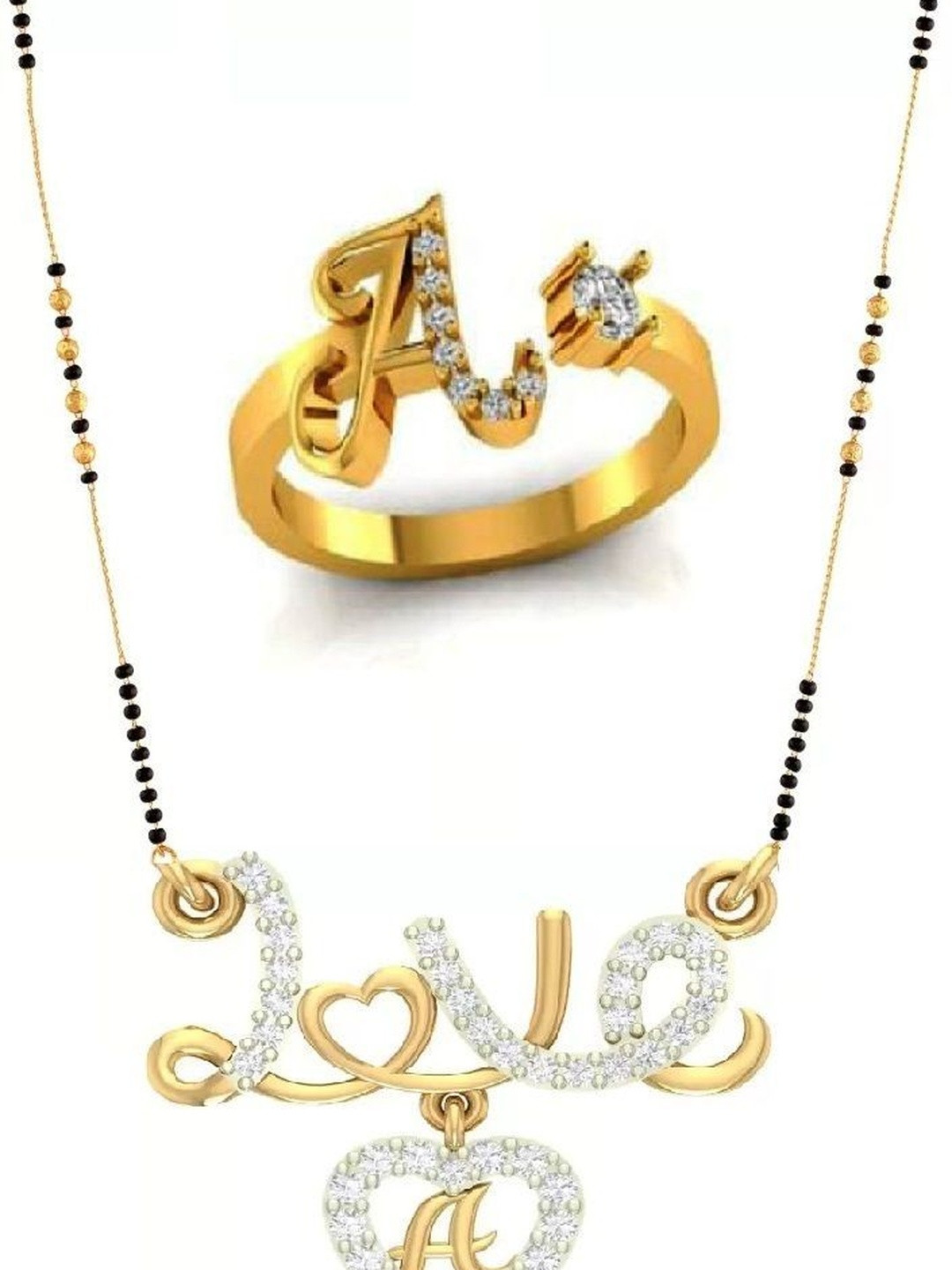 Laksh Enterprise Women Gold-Plated Heart Hanging Letter A Necklace & Ring