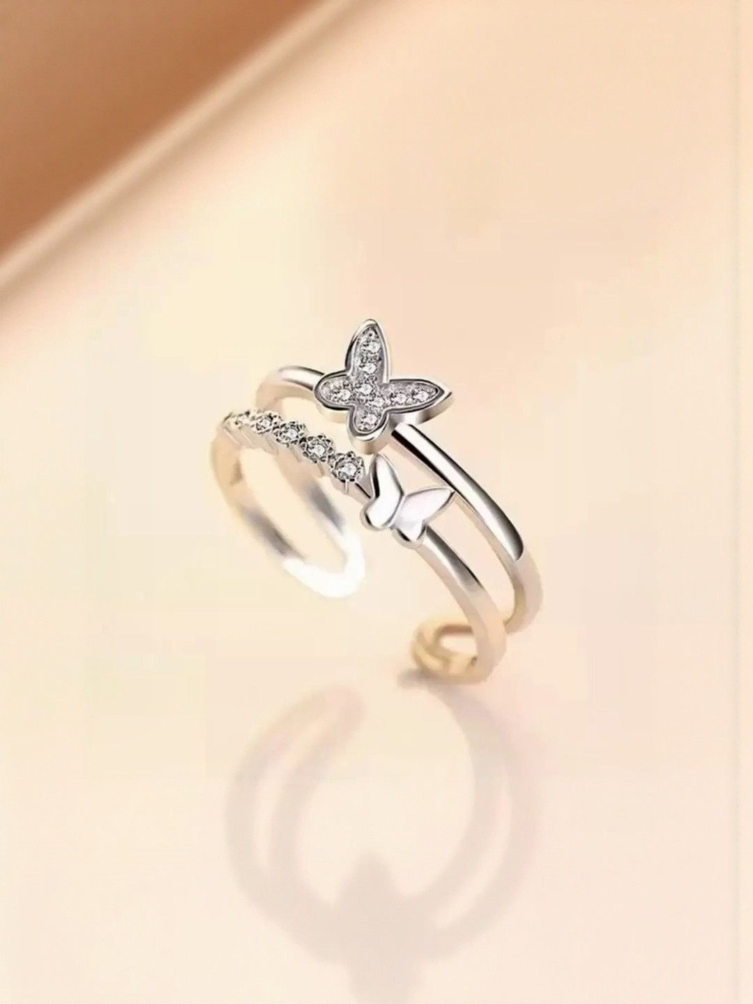 J.S ENTERPRISES Unisex Butterfly Artificial Stones Studded Double Finger Ring