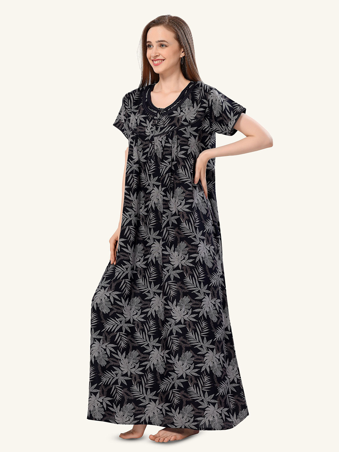 Cloud Soft Tropical Printed Cotton Maxi Nightdress