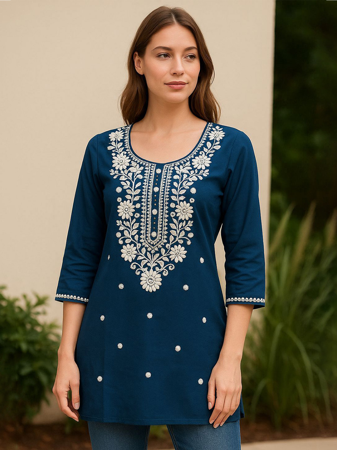 ROSHNI Women Ethnic Motifs Embroidered Thread Work Pure Cotton Thread Work Kurti