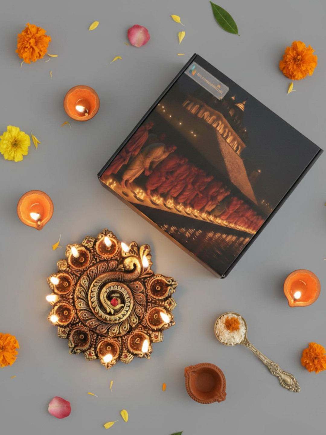 The handicraftian Bronze-Coloured & Yellow Textured Diya