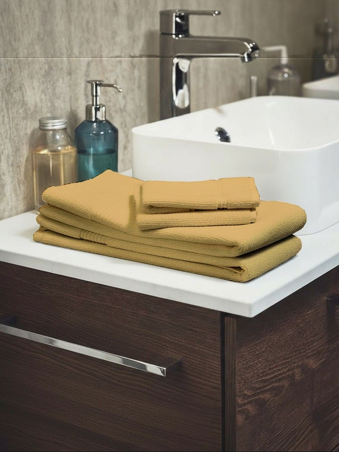 Ackross Yellow Cotton 350 GSM Bath Towel
